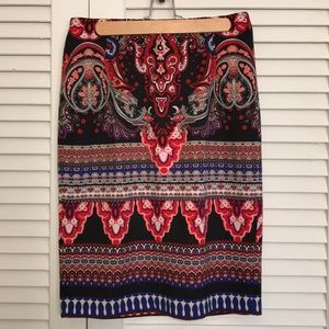 Premise Studio Red/Black Printed Pencil Skirt SZ L